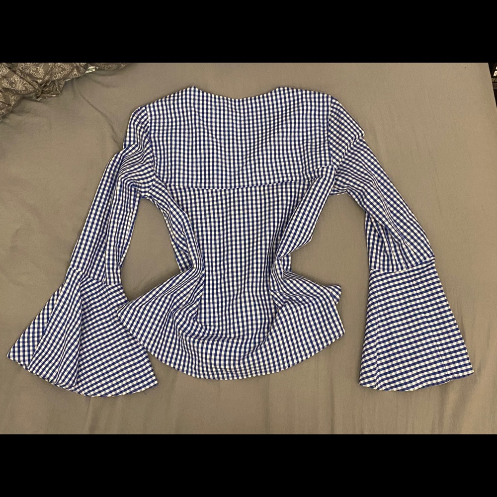 Zara Blue Gingham Shirt with Flared Sleeve Size XS - Picture 6 of 6